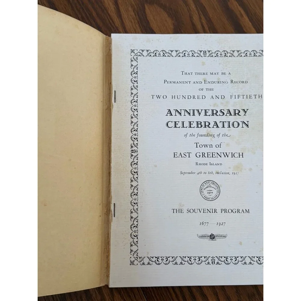 250th ANNIVERSARY CELEBRATION OF FOUNDING EAST GREENWICH RHODE‎ ISLAND 1927 book